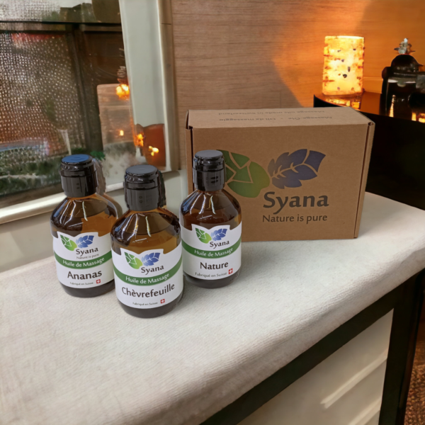 Coffret 3 Huiles de massage, au bord d'une fenêtre